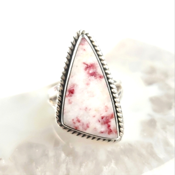 Sterling Silver Rare Cinnabar Triangle Ring Size 7.5 - Picture 4 of 14